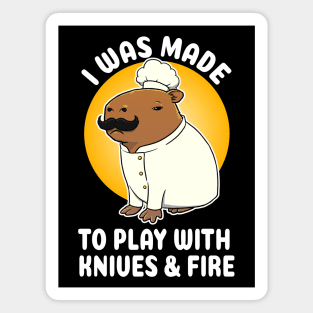 I was made to play with Knives and Fire Capybara Chef Cartoon Magnet